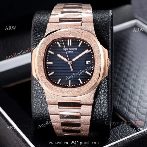 Best Clone Patek Philippe Nautilus Frosted Rose Gold Watches 40mm 5