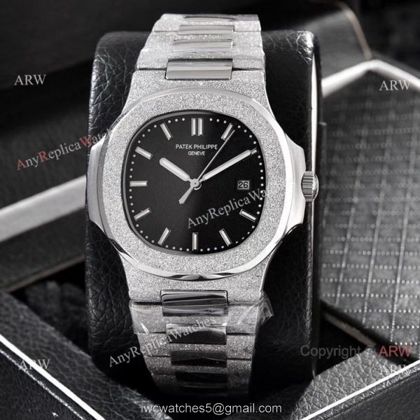 Replica Patek Philippe Frosted Gold Watch Black Frosted Dial 40mm 5