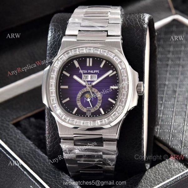 Patek Philippe Annual Calendar Copy Watches Stainless Steel with Diamond 40mm 5