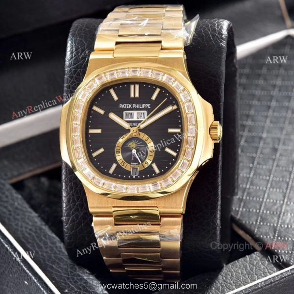 Wholesale Copy Patek Philippe Annual Calendar Watches Yellow Gold with Diamond 5