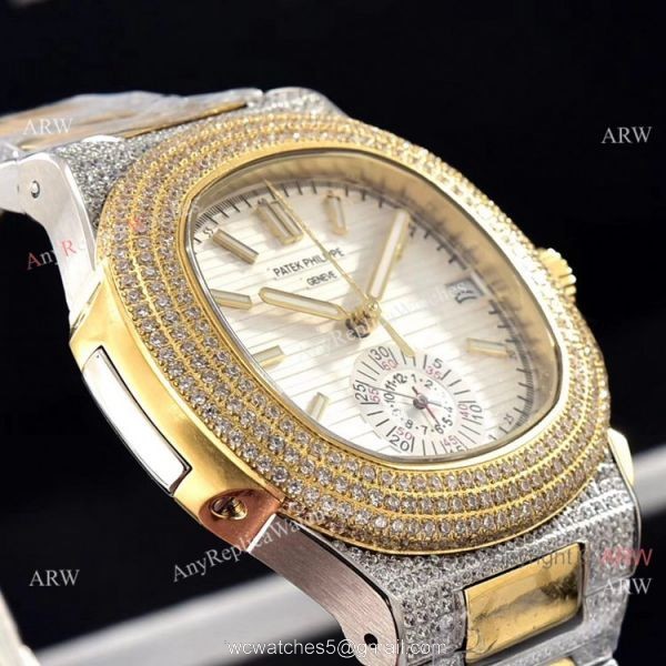 Luxury Patek Philippe Nautilus Iced Out Chrono Watches Two Tone Case 5