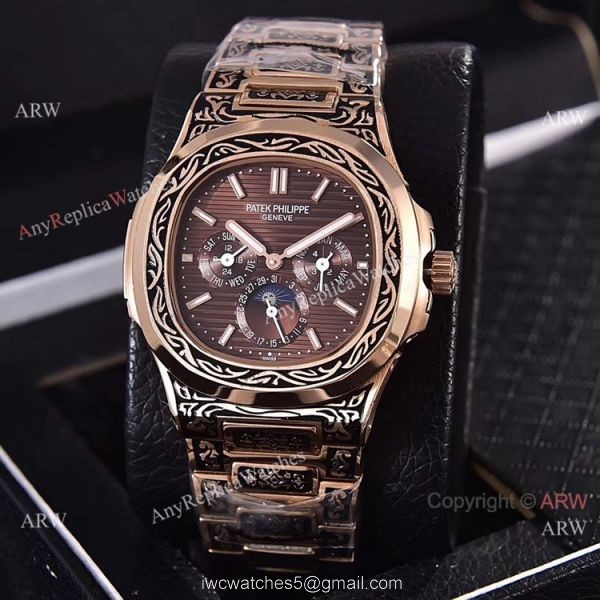 Knockoff Patek Philippe 5740 Nautilus Rose Gold Engraving Gray Gradient Face 5