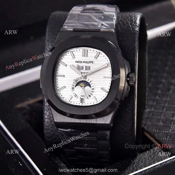 Solid Black Patek Philippe Annual Calendar Copy Watches 39.5mm 5