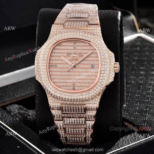 Iced Out Patek Philippe Nautilus Automatic Wrist AAA Quality Copy Watch 5