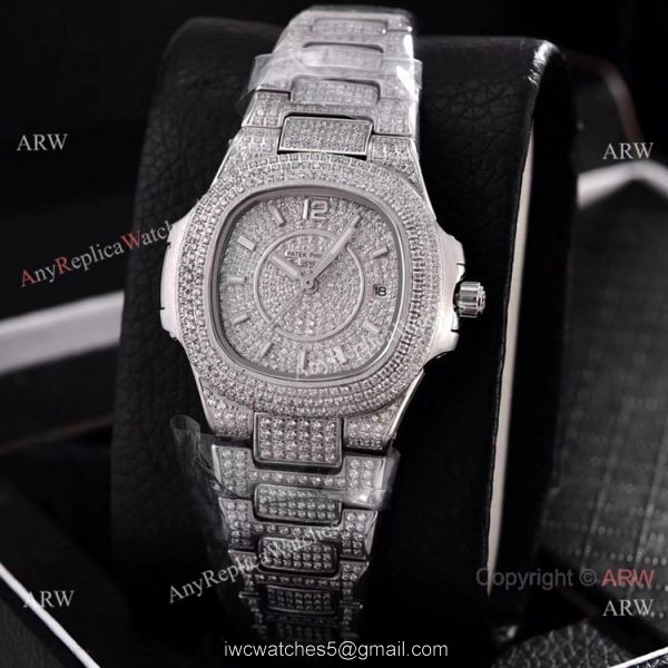 Swiss Quartz Patek Philippe Lady-Nautilus Iced Out Watches Sapphire Glass 5