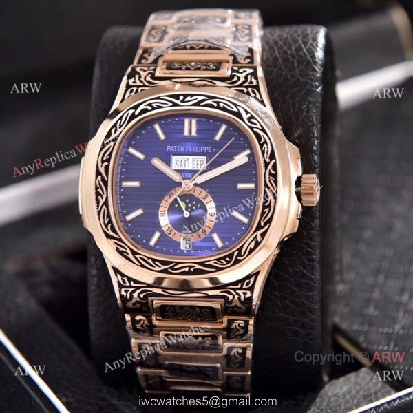 Patek Philippe Annual Calendar Copy Watches Rose Gold Engraving 5