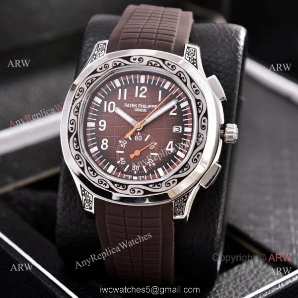 Copy Patek Philippe Aquanaut Engraving Watch Green Rubber Strap 5