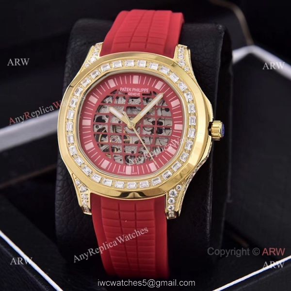 Replica Patek Philippe Aquanaut Watches Brown Hollow Dial Diamond Bezel 5