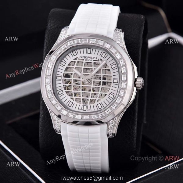 Copy Patek Philippe Aquanaut Watches Hollow Face Silver Diamond Bezel 5