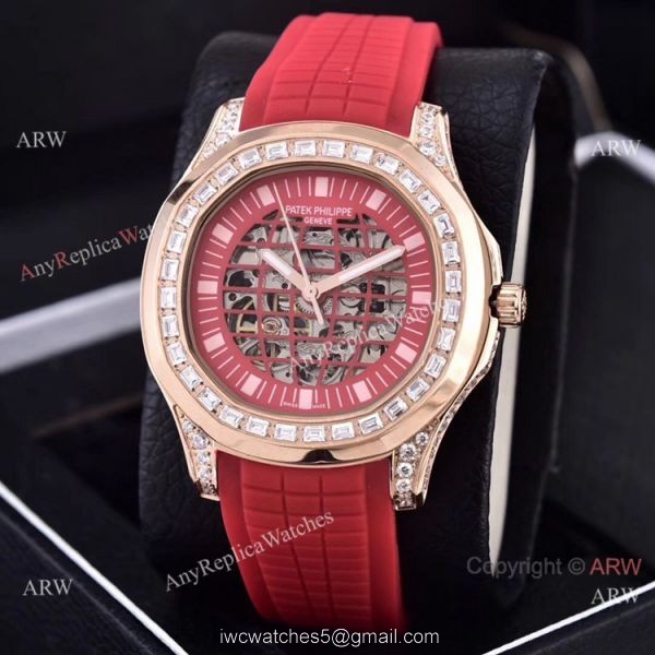 Replica Patek Philippe Aquanaut Diamond Watches Hollow Dial Rose Gold 5