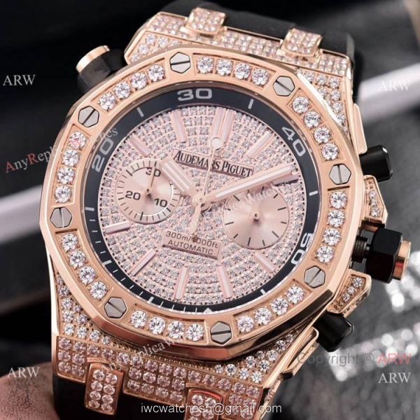 Audemars Piguet Royal Oak Offshore Diver Iced Out Watches Rubber Strap 5