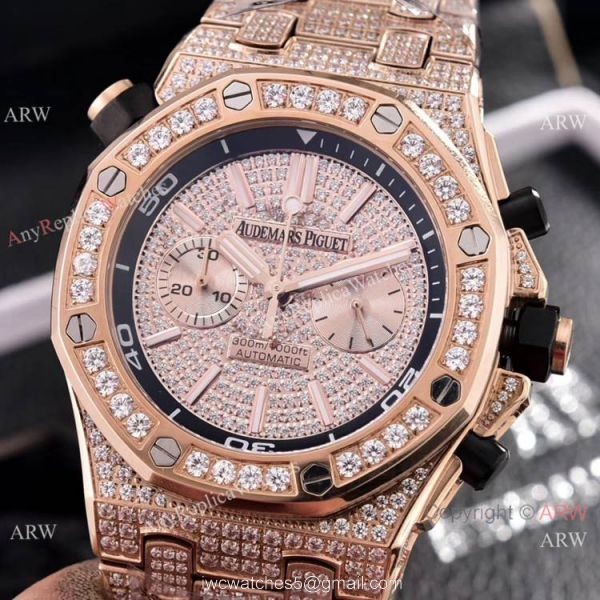 Copy Audemars Piguet Royal Oak Offshore Diver Iced Out Diamond Watches 43mm 5
