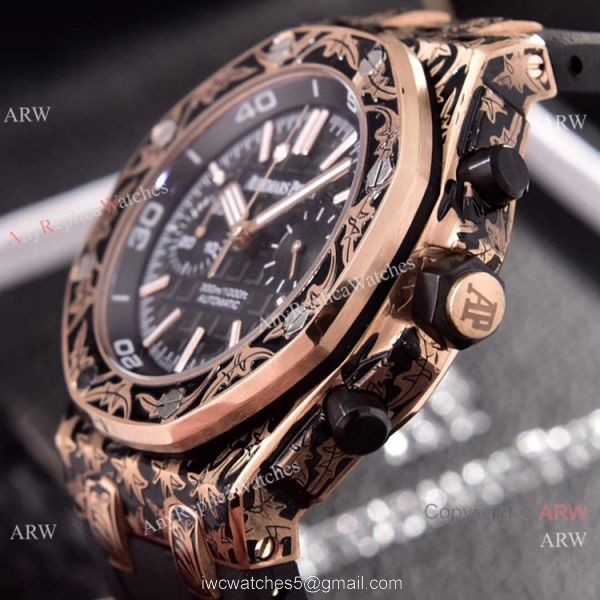 Copy Audemars Piguet Diver Rose Gold Engraving Watches Chronograph Movement 5