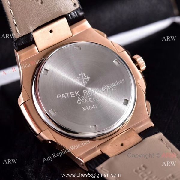 Copy Patek Philippe Nautilus Chrono Watches Full Diamonds Leather Strap 5
