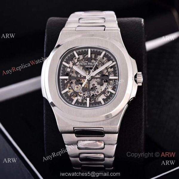 Faux Patek Philippe Nautilus Skeleton Watches Stainless Steel Case 5