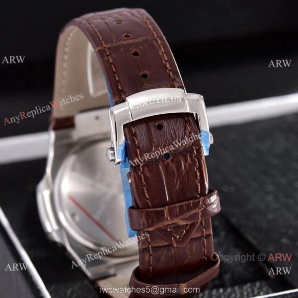 Japan Grade Patek Philippe Nautilus Diamonds Watches Gray Leather Strap 5
