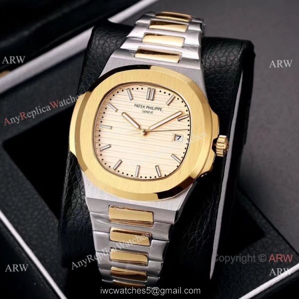 Knockoff Patek Philippe Nautilus 40mm Watches Two Tone Gray Dial 5