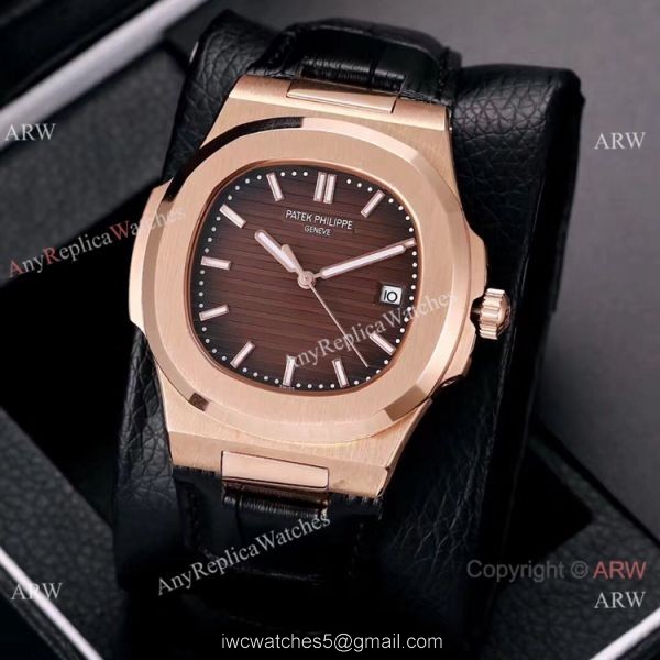 Best Copy Patek Philippe Nautilus 40mm Watches Rose Gold Brown Leather Band 5