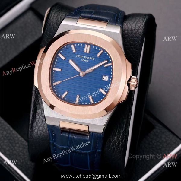 Best Knockoff Patek Philippe Nautilus Leather Watches 2-Tone Rose Gold 5