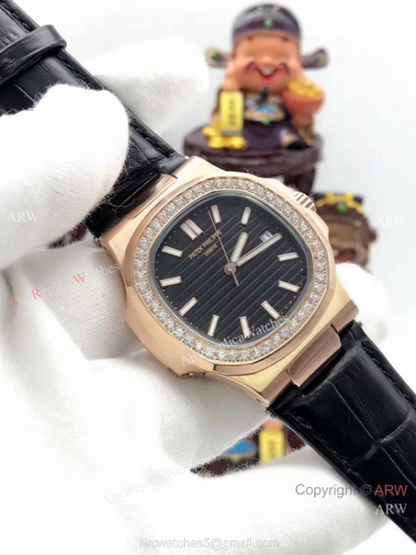 Patek Philippe Nautilus Replica Watch Diamond Bezel Rose Gold 5