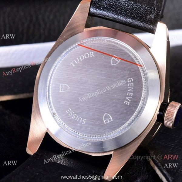 Copy Tudor Heritage Black Bay Watches Rose Gold Black Leather Strap 41mm 5