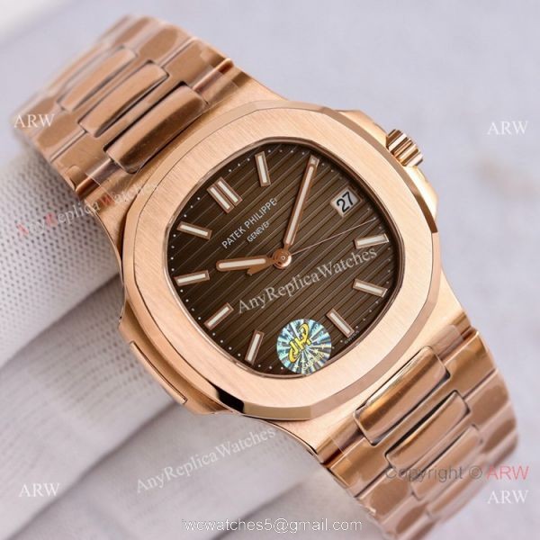 Swiss Grade Patek Philippe Nautilus PPF Cal.324 Rose Gold Brown Dial Watch 40mm 5