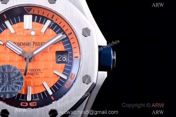 JF Factory V8 1:1 Best Audemars Piguet Divers Watch Orange Rubber Strap 5