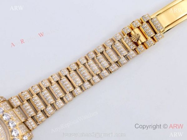 Replica Rolex New Oyster Perpetual Pearlmaster 39 Yellow Gold Watch Full Diamonds 5