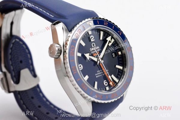 Swiss Copy Omega Seamaster Planet Ocean 600m Co-Axial GMT VSF 8605 Watch Blue Rubber Strap 5