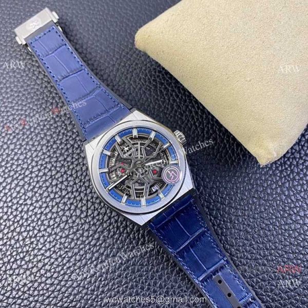 LF Factory Zenith Defy classic Skeleton Watch Blue Gummy Strap 5