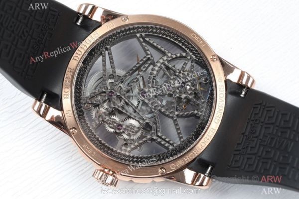 2021 New! BBR Factory 1:1 Copy Roger Dubuis Excalibur Skeleton Flying Tourbillon Watch Rose Gold Skeleton Dial 5