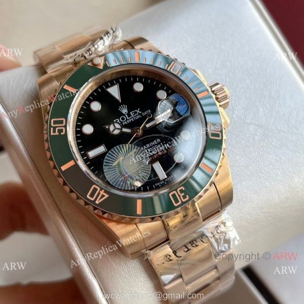 Rolex Submariner Rose Gold Green Ceramic Bezel Watch 40mm 5