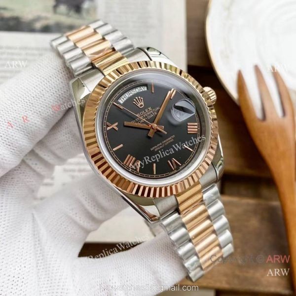 Copy Rolex Day-Date President Watches 2-Tone Rose Gold Green Dial 40mm 5