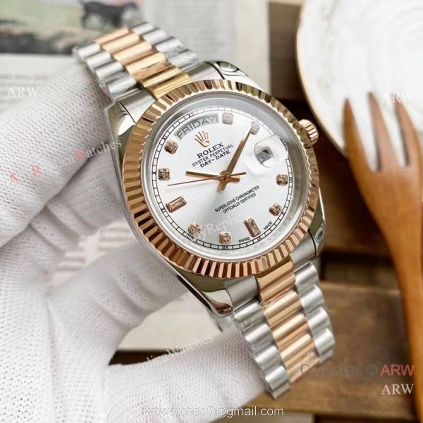 Replica Rolex Day Date 40mm Watches Two Tone Rose Gold New Dial 5