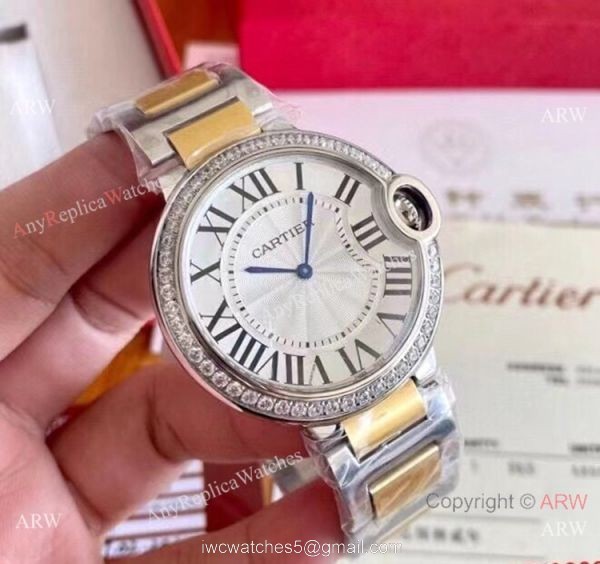 Copy Cartier Ballon Bleu Couple Watches Two Tone Diamond Automatic Movement 5