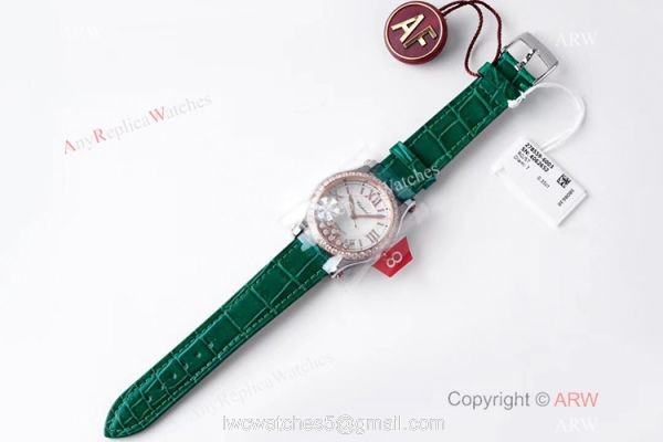 AF Factory Chopard Happy Sport 36mm Watch Rose Gold Bezel Green Leather Strap 5