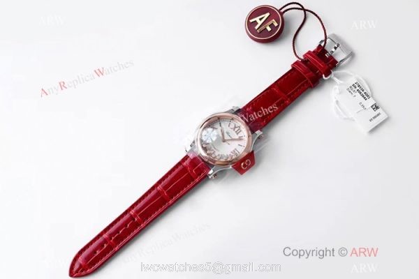 AF Factory 1:1 Replica Chopard Happy Sport 36mm Watch Rose Gold Bezel Red Leather Strap 5