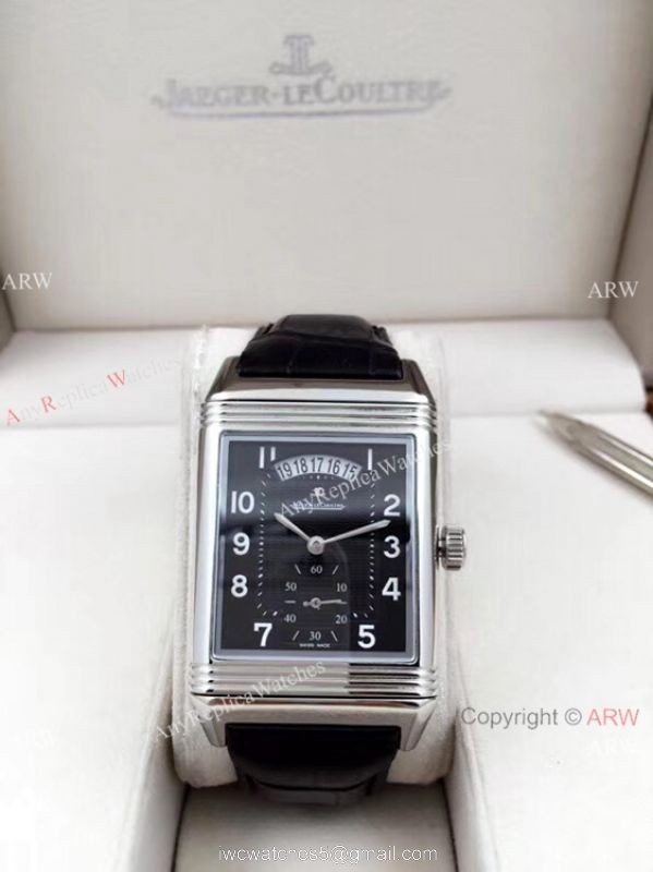 AAA Quality Copy Jaeger LeCoultre Grande Reverso Duo Watch SS Black Dial with Date 5