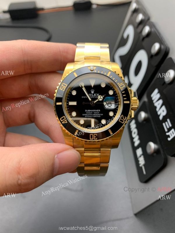 2021 New! VS Factory Swiss 3235 Rolex Submariner Date 41mm Watch Yellow Gold Black Dial 72 Power Reserve 5