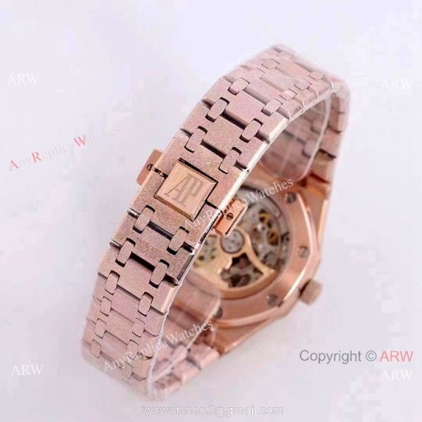 New Copy Audemars Piguet Royal Oak Lady Watches Frosted Gold Skeleton Face 37mm 5