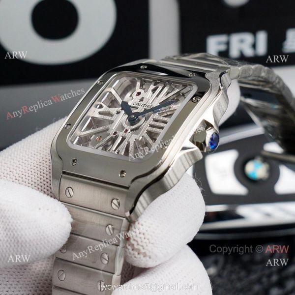 (TW ) Best Skeleton Cartier Santos Stainless Steel Watch For Men High End Replica 5