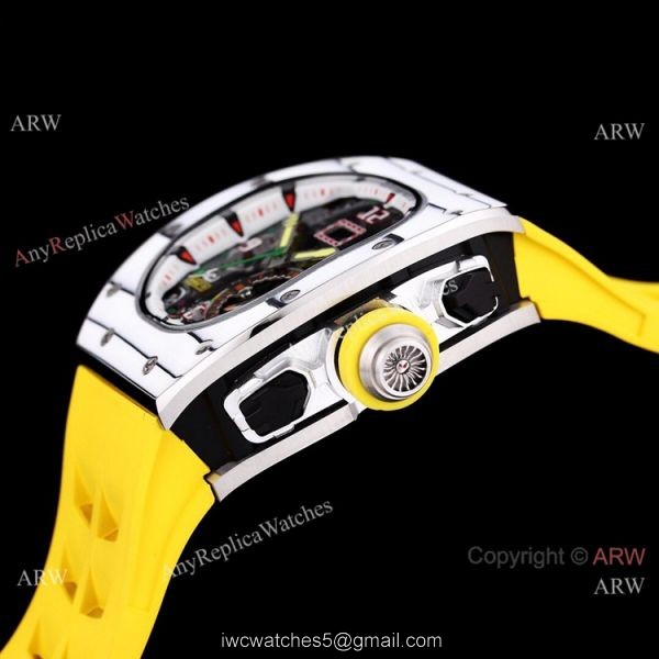 Replica Richard Mille RM 62-01 Tourbillon Watch Yellow Rubber Band Strap 5