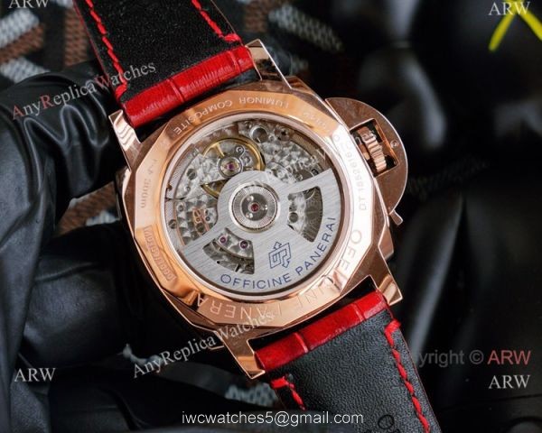Copy Panerai Luminor Due 42mm Autmatic Watch With A Red Dial Red Leather Strap 5