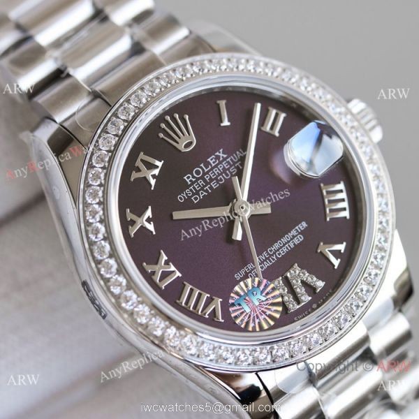 TR Factory Copy Rolex Datejust 31mm Watch President Stainless Steel Purple Dial 5
