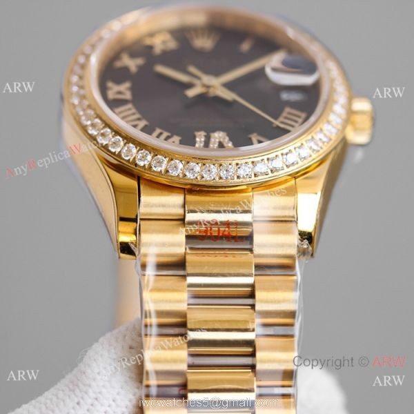 TR Factory 904L Steel Rolex Datejust 31mm Watch President Yellow Gold Diamond Bezel 5