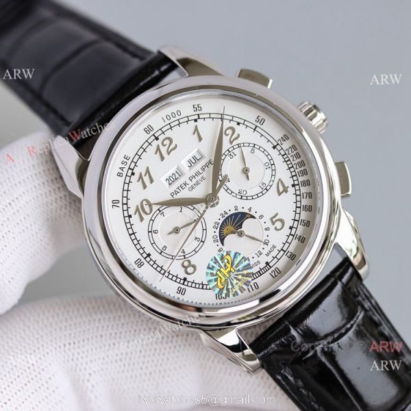 JH Swiss Copy Patek Philippe Perpetual Calendar Chronograph Watch SS Black Dial 5