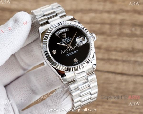 Swiss Copy Rolex Day Date 36mm President Strap Onyx Dial ETA2836 Movement 5