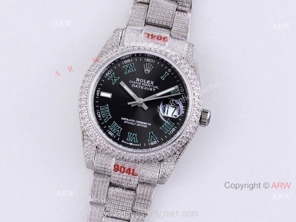 Clone Rolex Diamond Watches For Men High Quality Rolex Datejust 41 Dark Rhodium Oyster 5