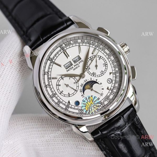 2021! Swiss Copy Patek Philippe 5270G Perpetual Calendar Chronograph JH V2 Version Watch White Dial 5