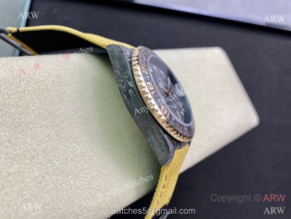 2021 Super Clone Rolex Diw GMT-Master 2 Watch JH Factory Cal.3186 Movement Carbon Case Khaki fabric Leather Strap 5